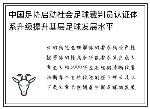 中国足协启动社会足球裁判员认证体系升级提升基层足球发展水平